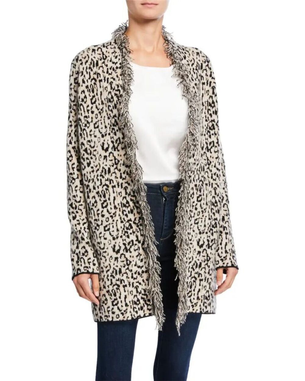 $495 Neiman Marcus Leopard Print Cashmere Collection Cardigan M Ruffle Mob Wife